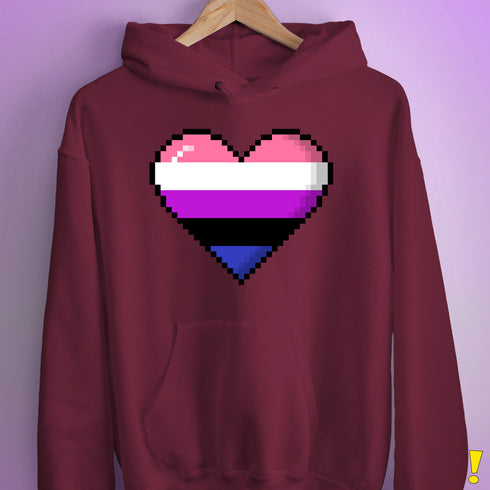 Genderfluid Pride Pixel Heart Hoodie - Maroon